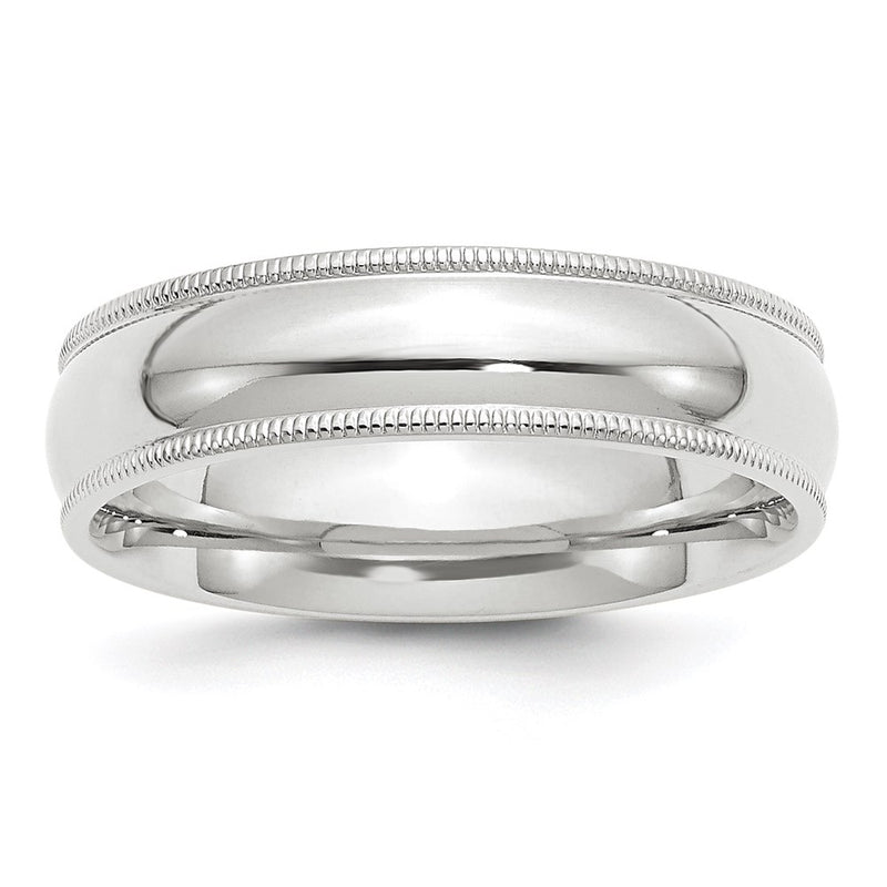 14k White Gold 6mm Milgrain Half Round Comfort Fit Wedding Band Ring