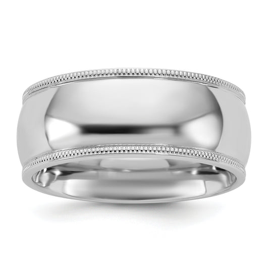 10K White Gold 10Kw 8mm Milgrain Comfort Fit Band Size 8.5