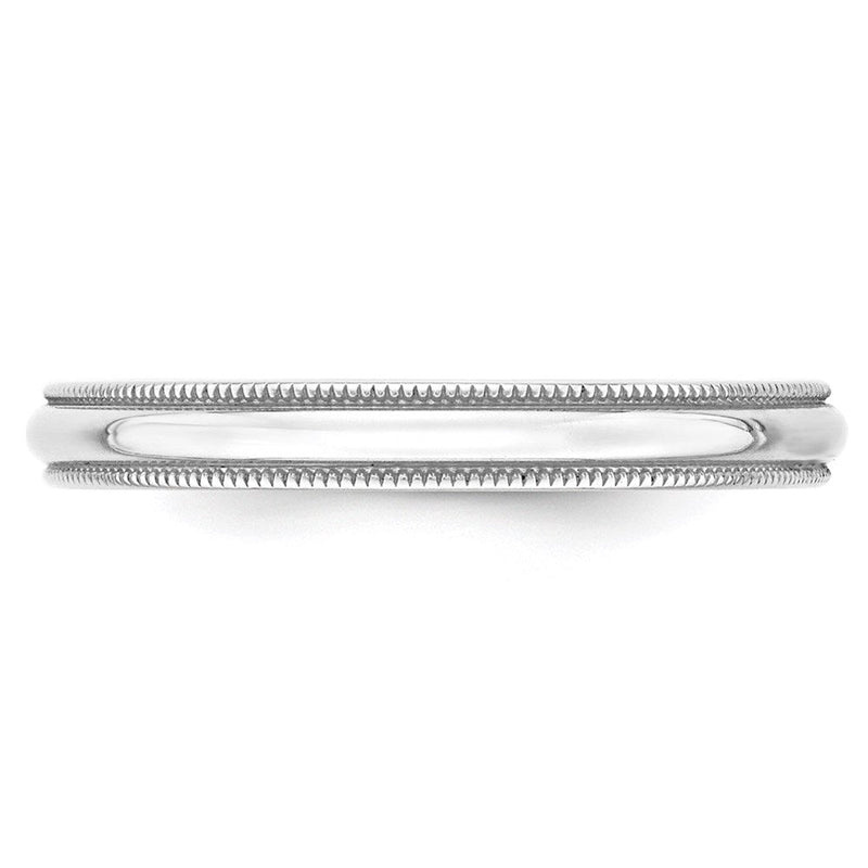 18k White Gold 3mm Lightweight Milgrain Half Round Wedding Band Ring
