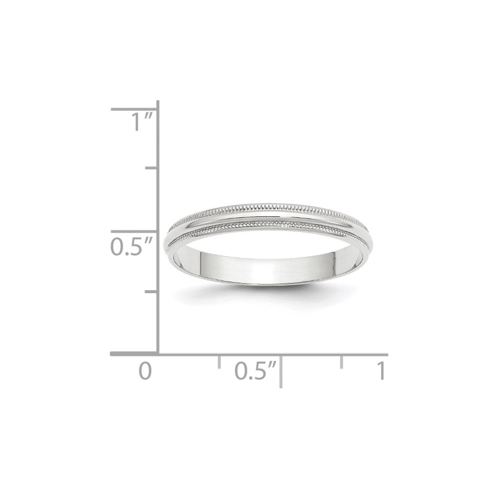 18k White Gold 3mm Lightweight Milgrain Half Round Wedding Band Ring