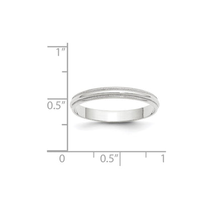 18k White Gold 3mm Lightweight Milgrain Half Round Wedding Band Ring