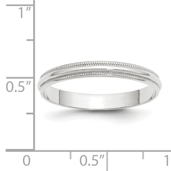 Solid 14K White Gold 3mm Light Weight Milgrain Half Round Men's/Women's Wedding Band Ring Size 10