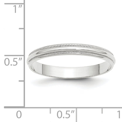 Solid 14K White Gold 3mm Light Weight Milgrain Half Round Men's/Women's Wedding Band Ring Size 10