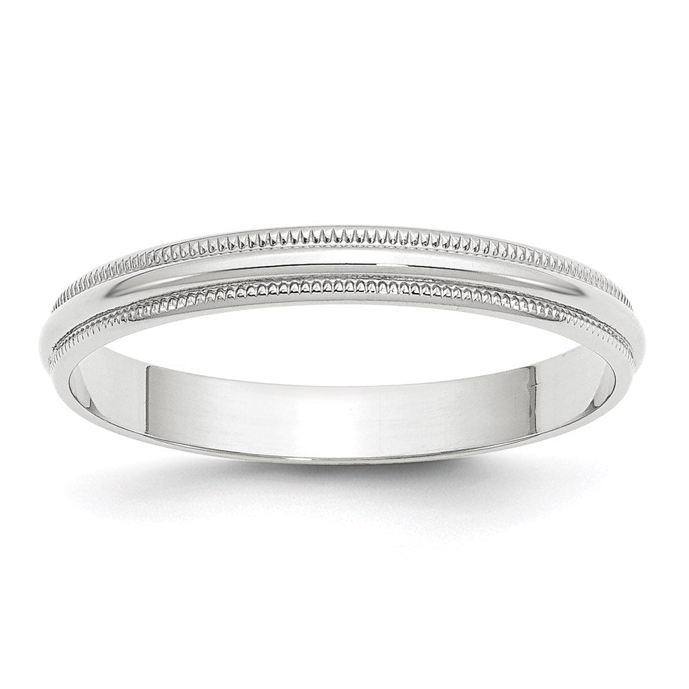 18k White Gold 3mm Lightweight Milgrain Half Round Wedding Band Ring