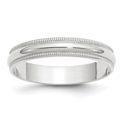 14k White Gold 4mm Lightweight Milgrain Half Round Wedding Band Ring