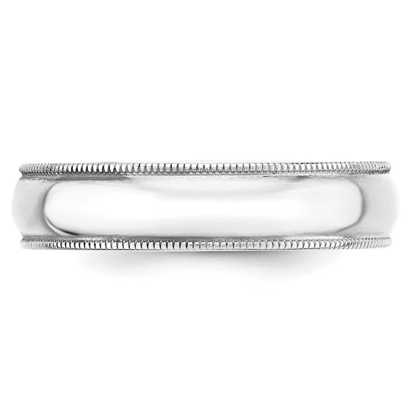 14k White Gold 5mm Lightweight Milgrain Half Round Wedding Band Ring