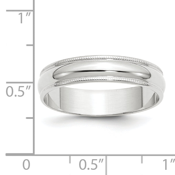 Solid 10K White Gold 5mm Light Weight Milgrain Half Round Men's/Women's Wedding Band Ring Size 6.5