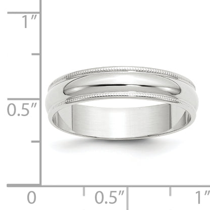 Solid 10K White Gold 5mm Light Weight Milgrain Half Round Men's/Women's Wedding Band Ring Size 6.5