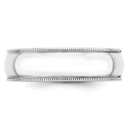 Solid 14K White Gold 6mm Light Weight Milgrain Half Round Men's/Women's Wedding Band Ring Size 6