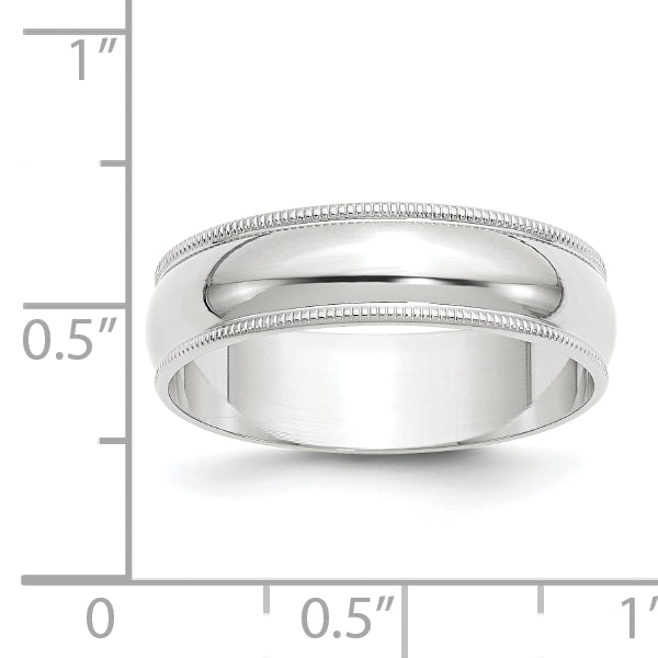 Solid 14K White Gold 6mm Light Weight Milgrain Half Round Men's/Women's Wedding Band Ring Size 6