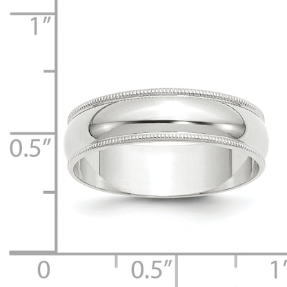 Solid 14K White Gold 6mm Light Weight Milgrain Half Round Men's/Women's Wedding Band Ring Size 6