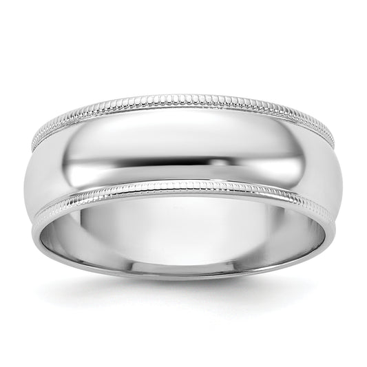 10K White Gold 10Kw 6.5mm Ltw Milgrain Half Round Band Size 8.5