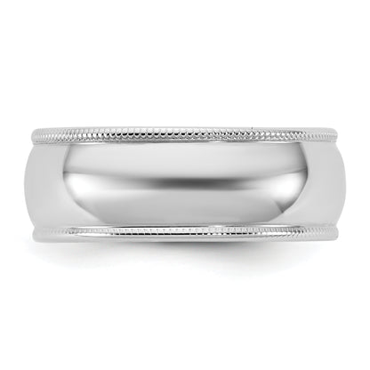 10K White Gold 10Kw 7mm Ltw Milgrain Half Round Band Size 8.5