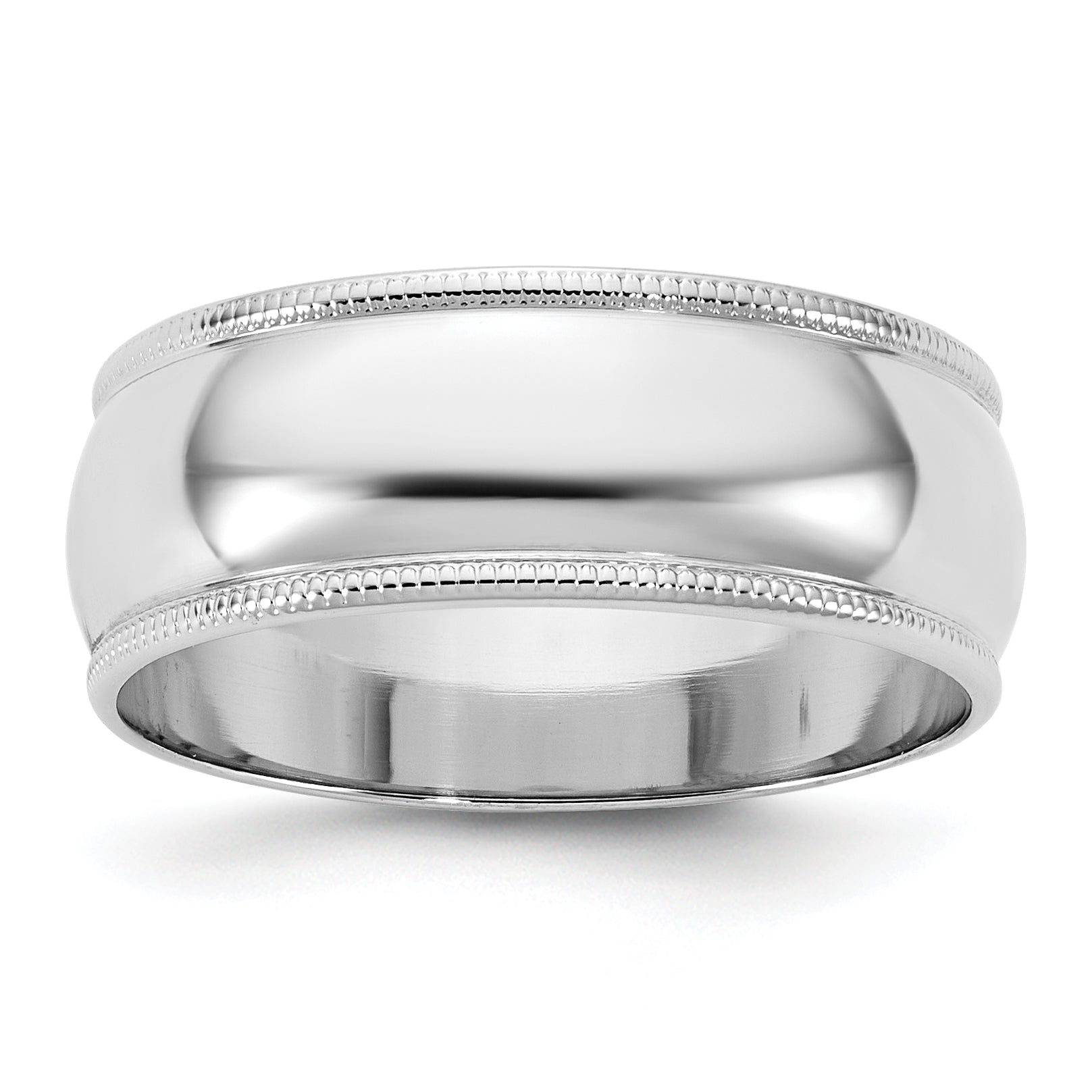 10K White Gold 10Kw 7mm Ltw Milgrain Half Round Band Size 8.5