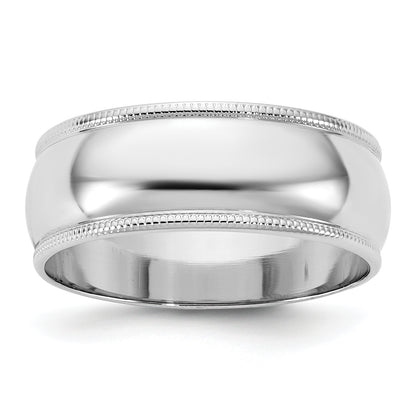 10K White Gold 10Kw 7mm Ltw Milgrain Half Round Band Size 8.5