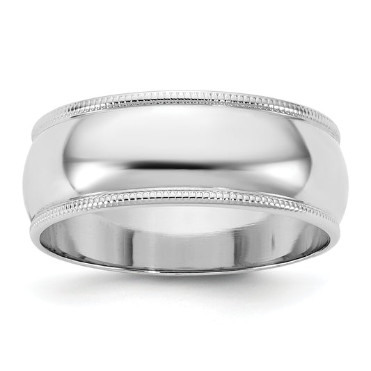 10K White Gold 10Kw 7mm Ltw Milgrain Half Round Band Size 8.5