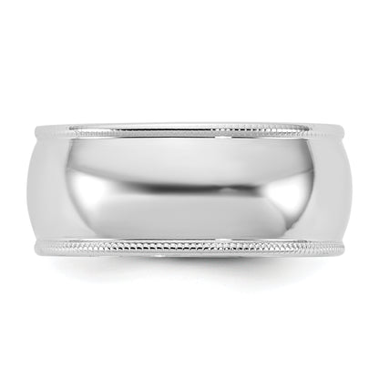 10K White Gold 10Kw 8mm Lightweight Milgrain Half Round Band Size 11.5