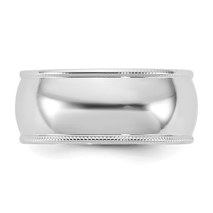 10K White Gold 10Kw 8mm Lightweight Milgrain Half Round Band Size 7