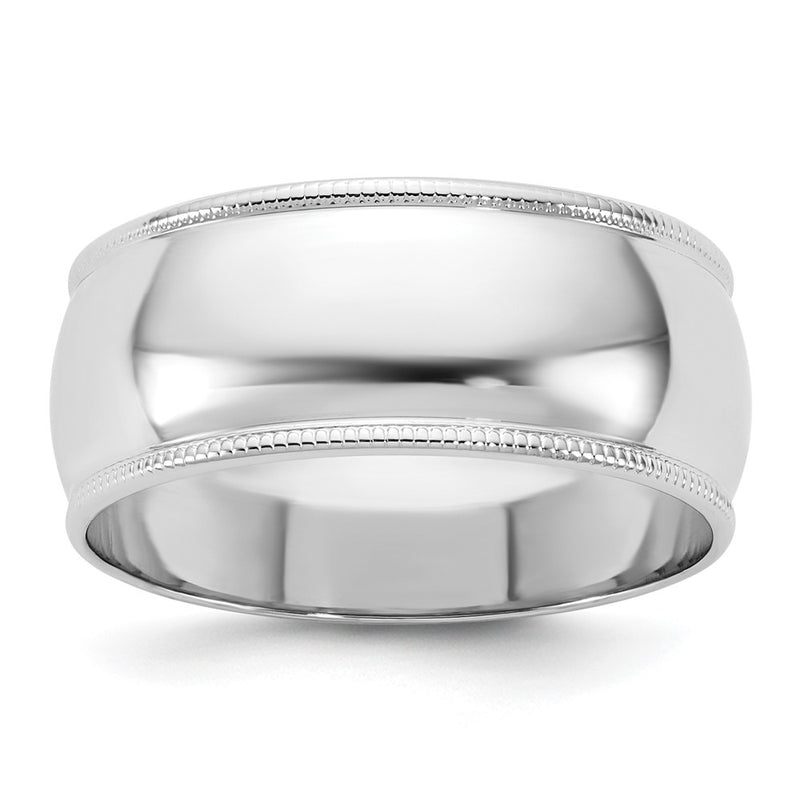 10K White Gold 10Kw 8mm Lightweight Milgrain Half Round Band Size 7