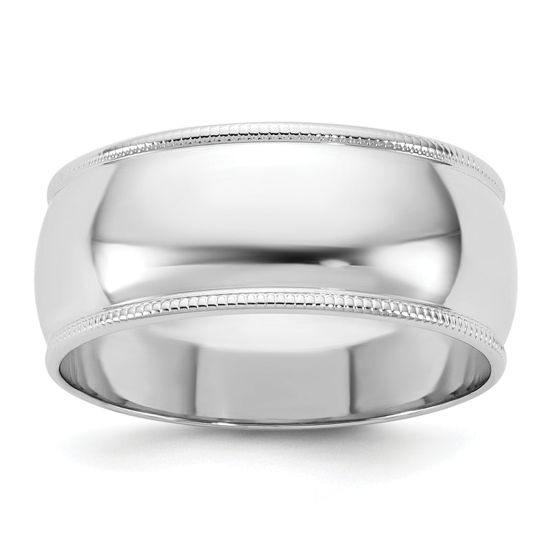 10K White Gold 10Kw 8mm Lightweight Milgrain Half Round Band Size 12