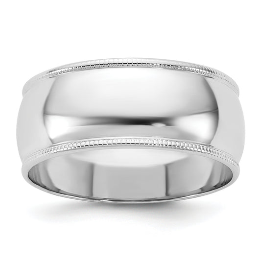 10K White Gold 10Kw 8mm Ltw Milgrain Half Round Band Size 10