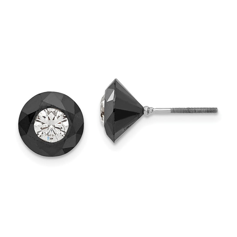14K White Gold Night 5.50Ct. Black & Aa Diamond Stud Earrings