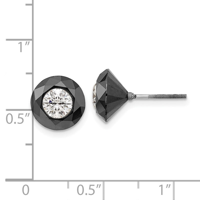 14K White Gold Night 6.50Ct. Black & Aa Diamond Stud Earrings