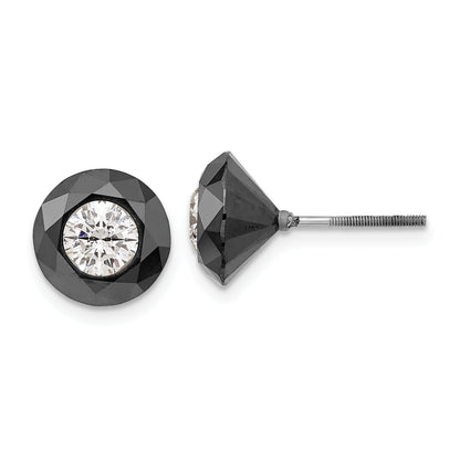 14K White Gold Night 6.50Ct. Black & Aa Diamond Stud Earrings