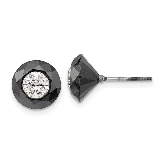 14K White Gold Night 6.50Ct. Black & Aa Diamond Stud Earrings