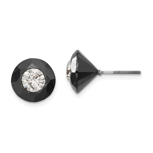 14K White Gold Night 8.50Ct. Black & Aa Diamond Stud Earrings