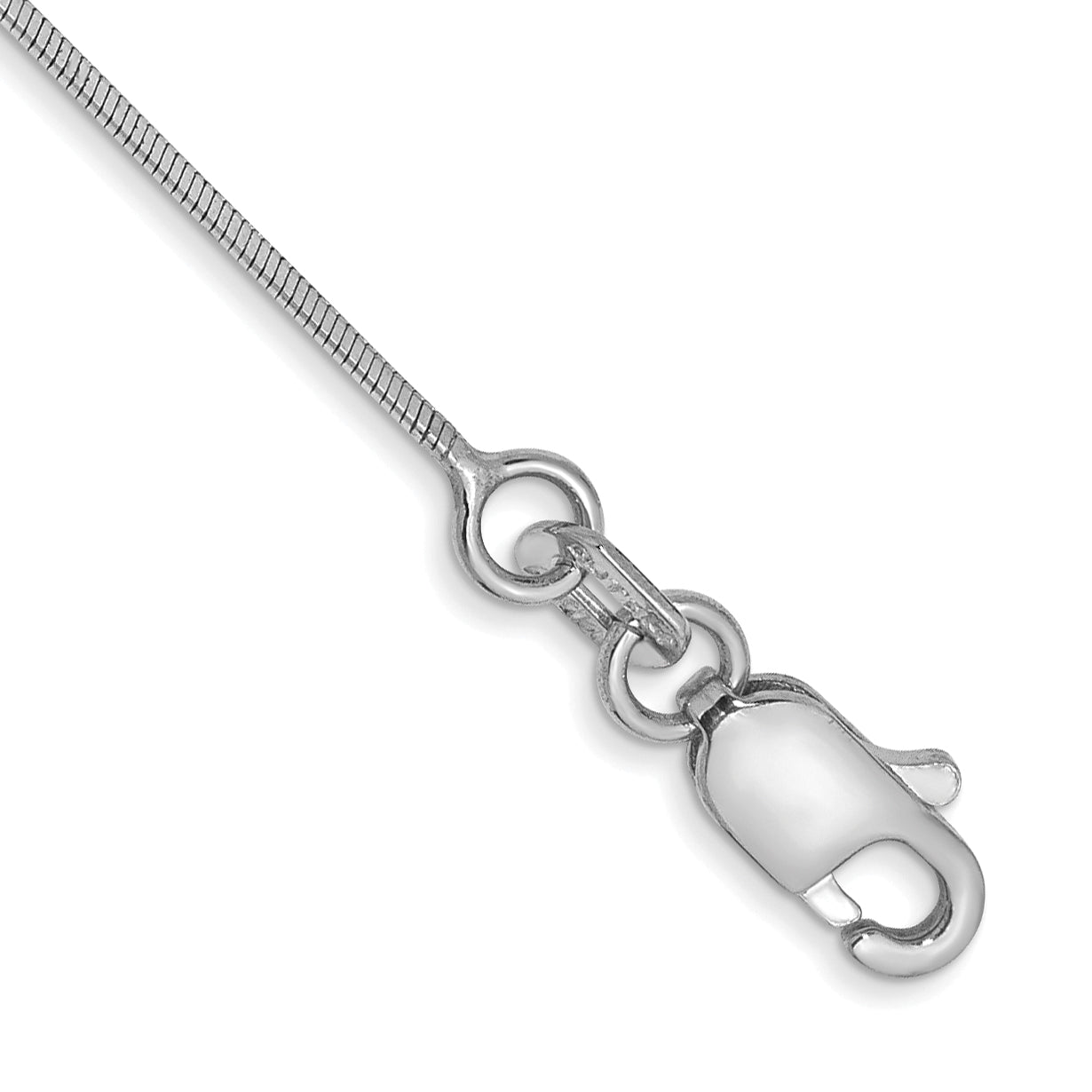14K White Gold .6mm Octagonal Snake With Lobster Clasp Chain Bracelet