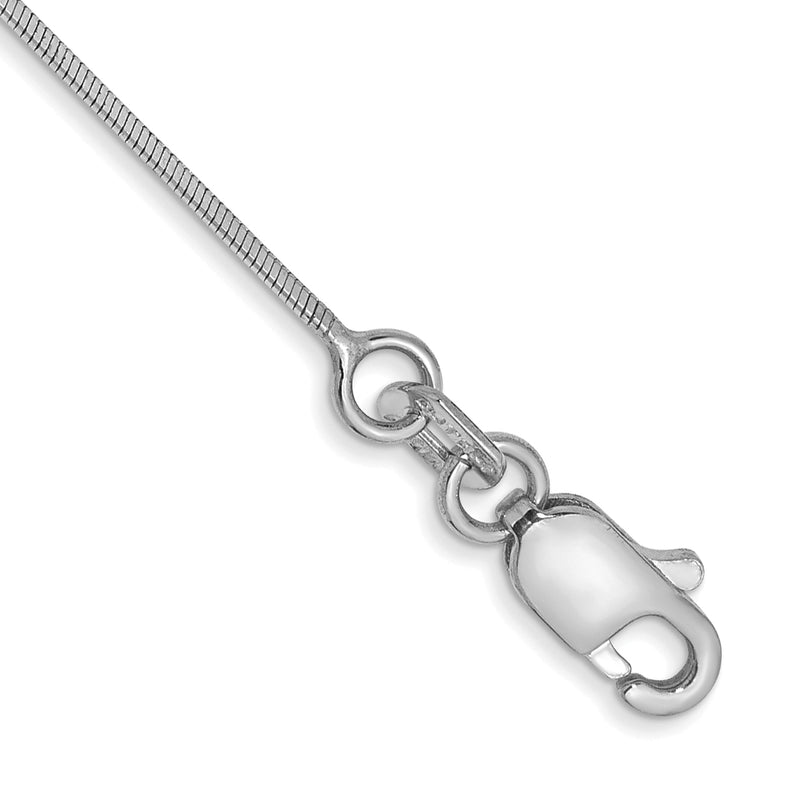 14K White Gold .6mm Octagonal Snake With Lobster Clasp Chain Bracelet