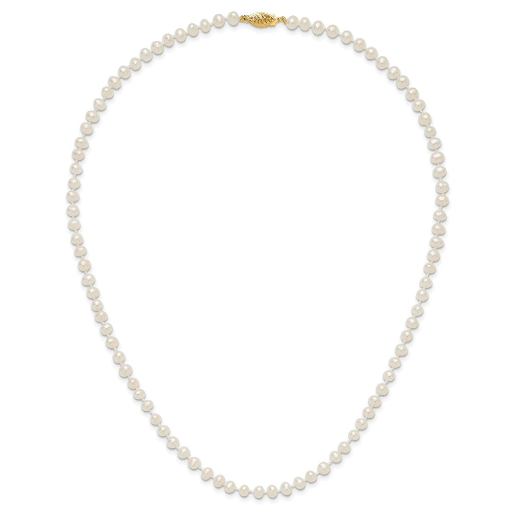 14K Yellow Gold 4 5mm White Near Round Freshwater Cultured Pearl 18 Inch Necklace