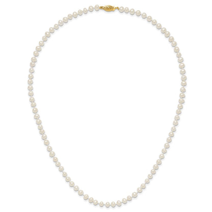 14K Yellow Gold 4 5mm White Near Round Freshwater Cultured Pearl 18 Inch Necklace