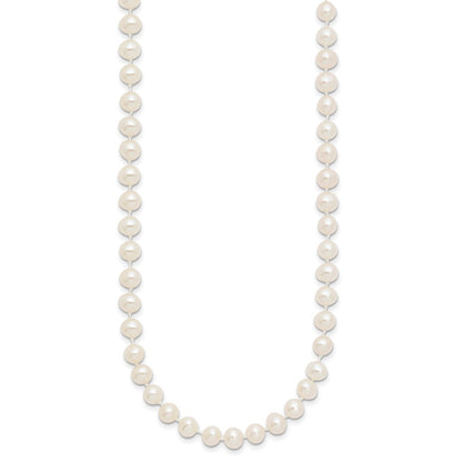14K Yellow Gold 5 6mm White Near Round Freshwater Cultured Pearl 16 Inch Necklace