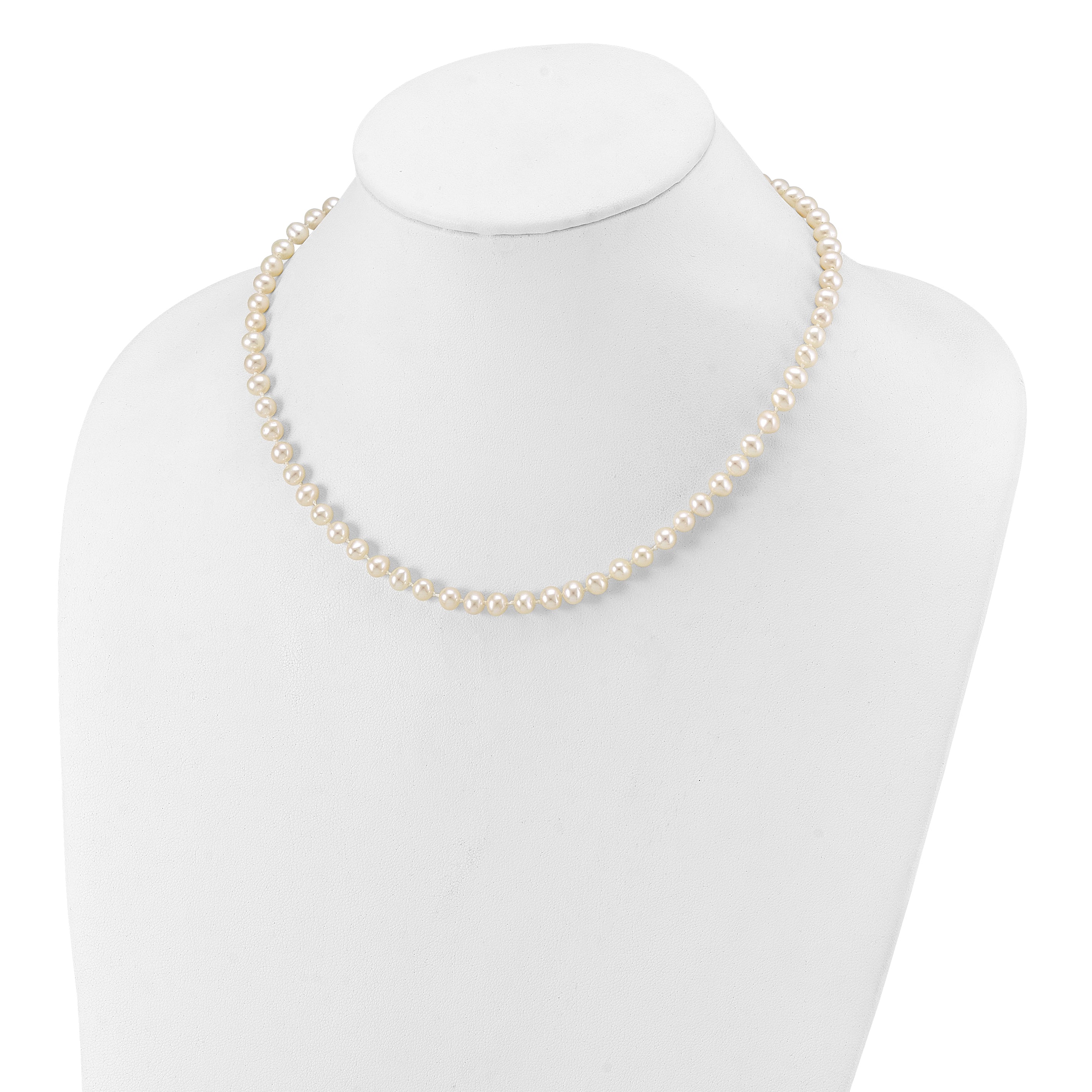 10K Yellow Gold 5-6mm White Near-Round Freshwater Cultured Pearl 16 Inch Necklace