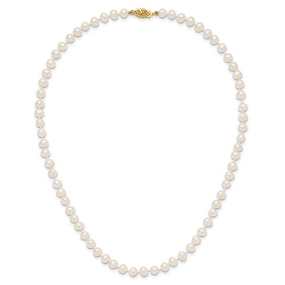 10K Yellow Gold 5-6mm White Near-Round Freshwater Cultured Pearl 16 Inch Necklace