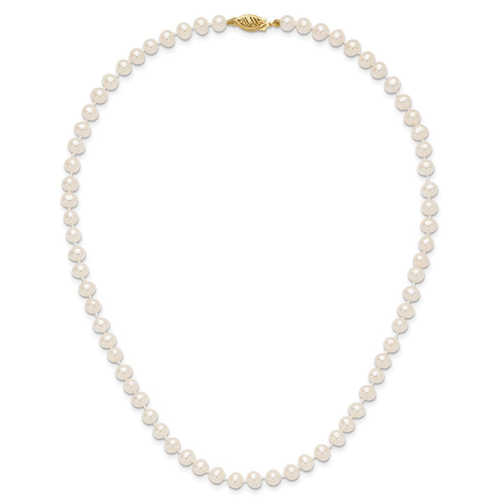 10K Yellow Gold 5-6mm White Near-Round Freshwater Cultured Pearl 16 Inch Necklace