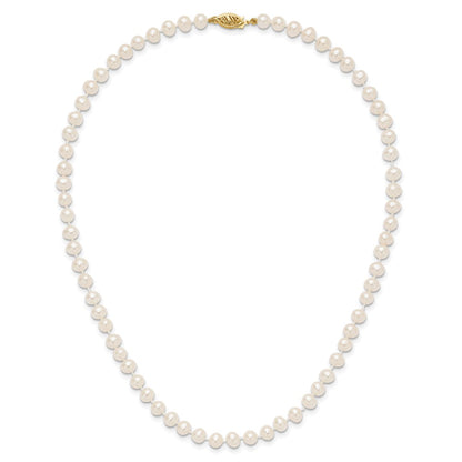 10K Yellow Gold 5-6mm White Near-Round Freshwater Cultured Pearl 16 Inch Necklace