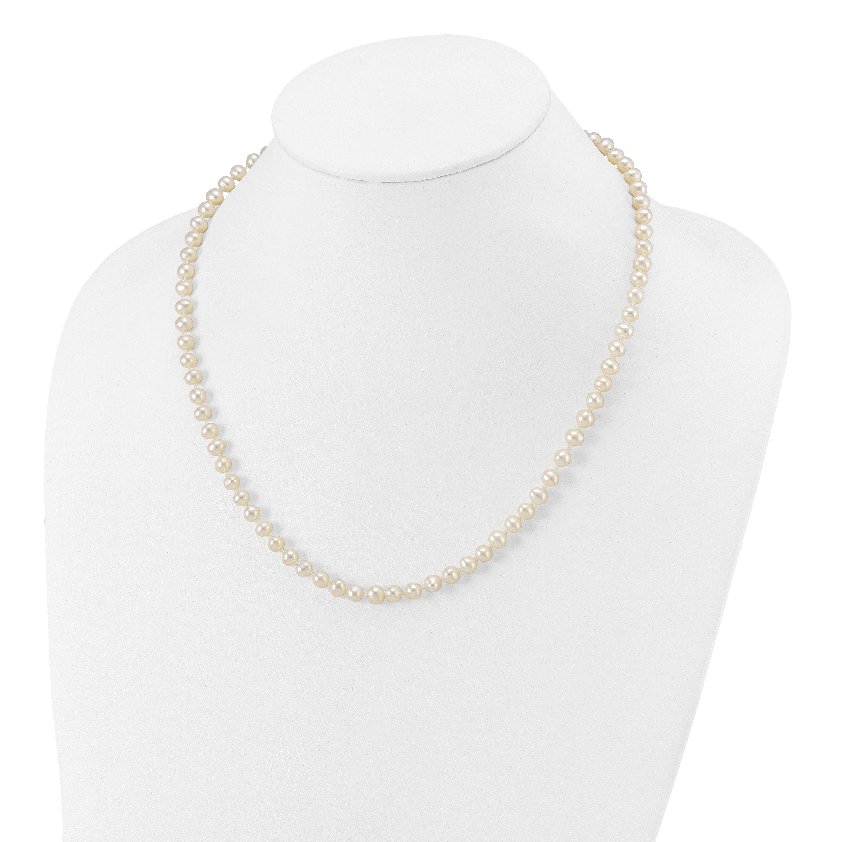 10K Yellow Gold 5-6mm White Near-Round Freshwater Cultured Pearl 18 Inch Necklace