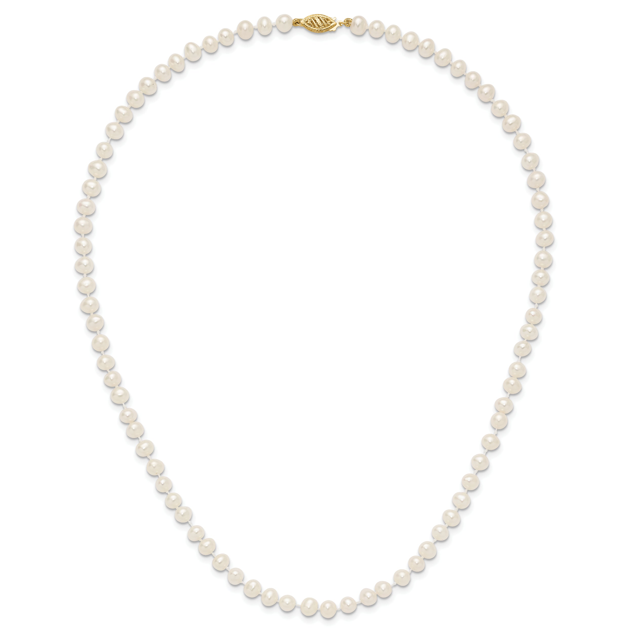 10K Yellow Gold 5-6mm White Near-Round Freshwater Cultured Pearl 18 Inch Necklace