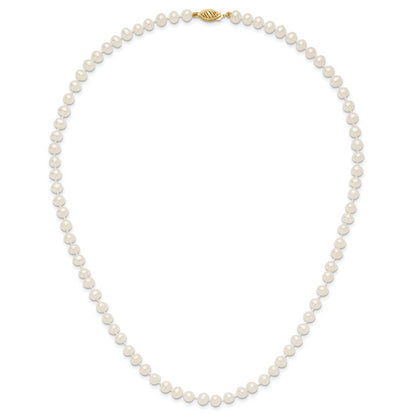 10K Yellow Gold 5-6mm White Near-Round Freshwater Cultured Pearl 18 Inch Necklace
