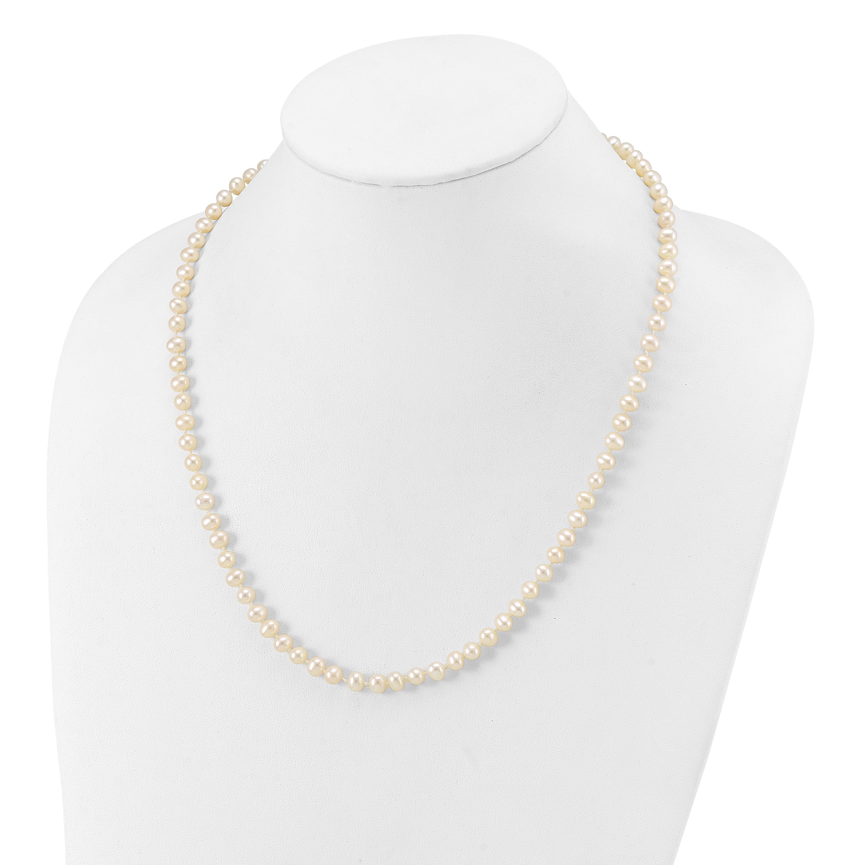 10K Yellow Gold 5-6mm White Near-Round Freshwater Cultured Pearl 20 Inch Necklace