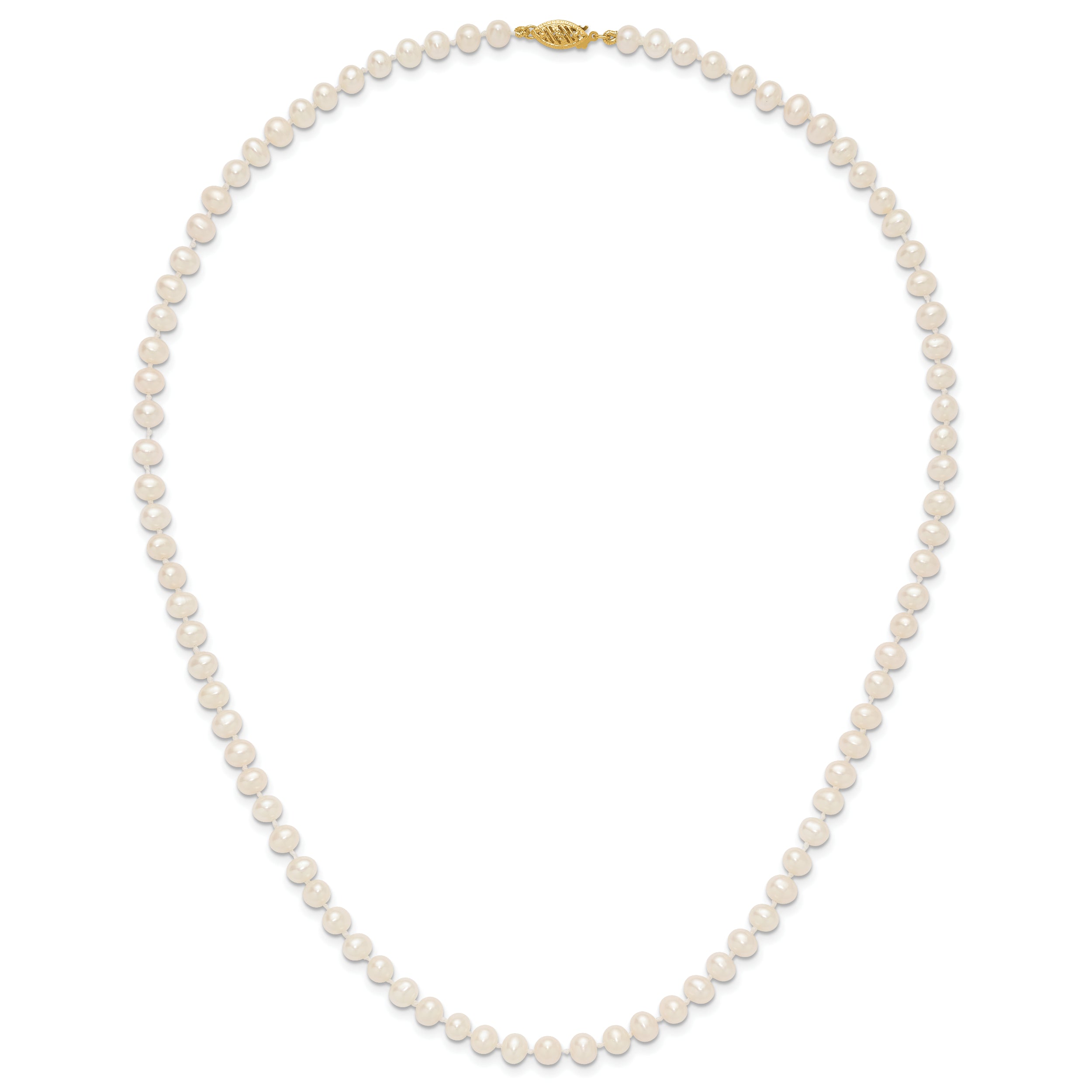 10K Yellow Gold 5-6mm White Near-Round Freshwater Cultured Pearl 20 Inch Necklace