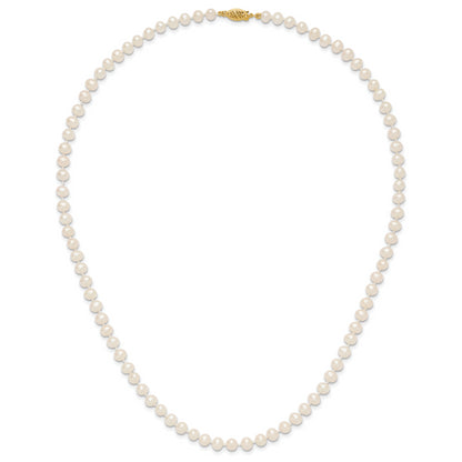 10K Yellow Gold 5-6mm White Near-Round Freshwater Cultured Pearl 20 Inch Necklace