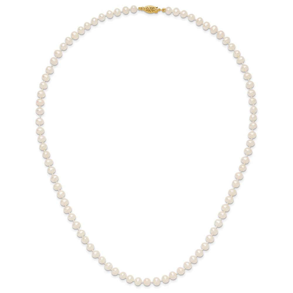 10K Yellow Gold 5-6mm White Near-Round Freshwater Cultured Pearl 20 Inch Necklace