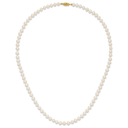 10K Yellow Gold 5-6mm White Near-Round Freshwater Cultured Pearl 20 Inch Necklace