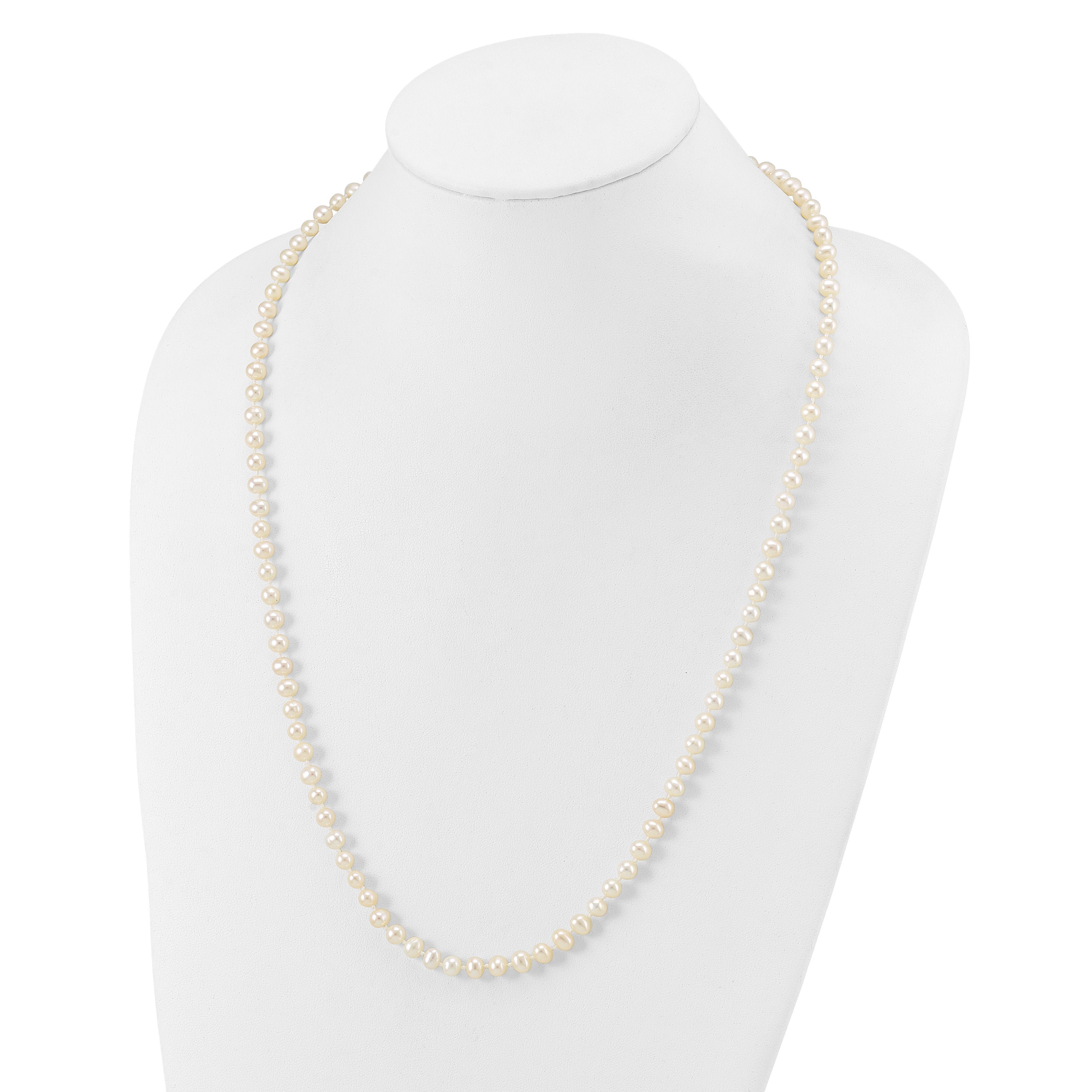 10K Yellow Gold 5-6mm White Near-Round Freshwater Cultured Pearl 24 Inch Necklace
