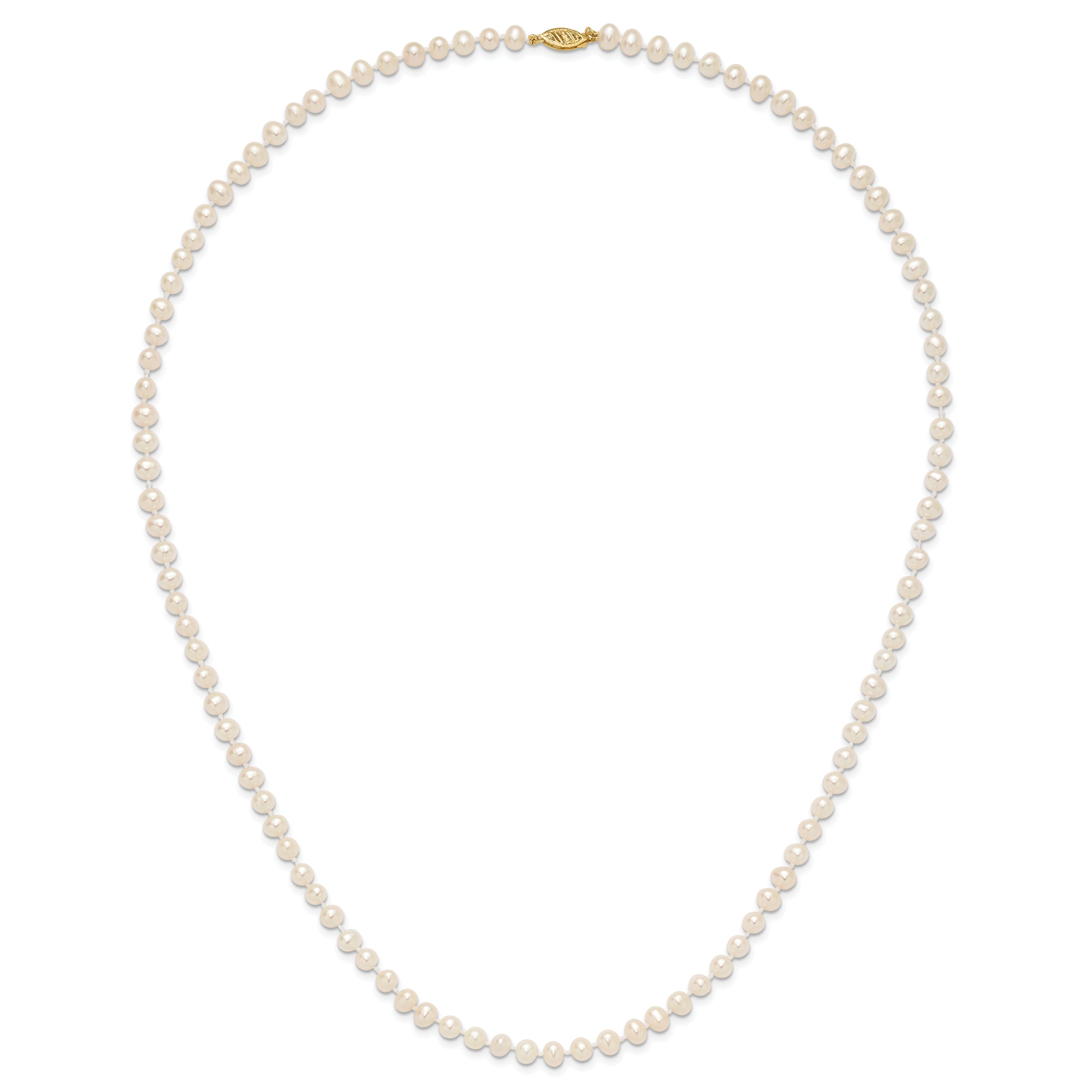 10K Yellow Gold 5-6mm White Near-Round Freshwater Cultured Pearl 24 Inch Necklace