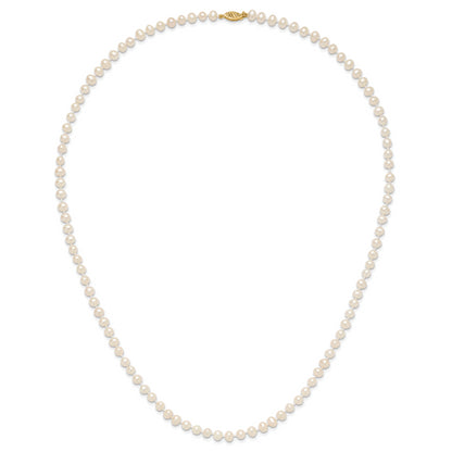 10K Yellow Gold 5-6mm White Near-Round Freshwater Cultured Pearl 24 Inch Necklace